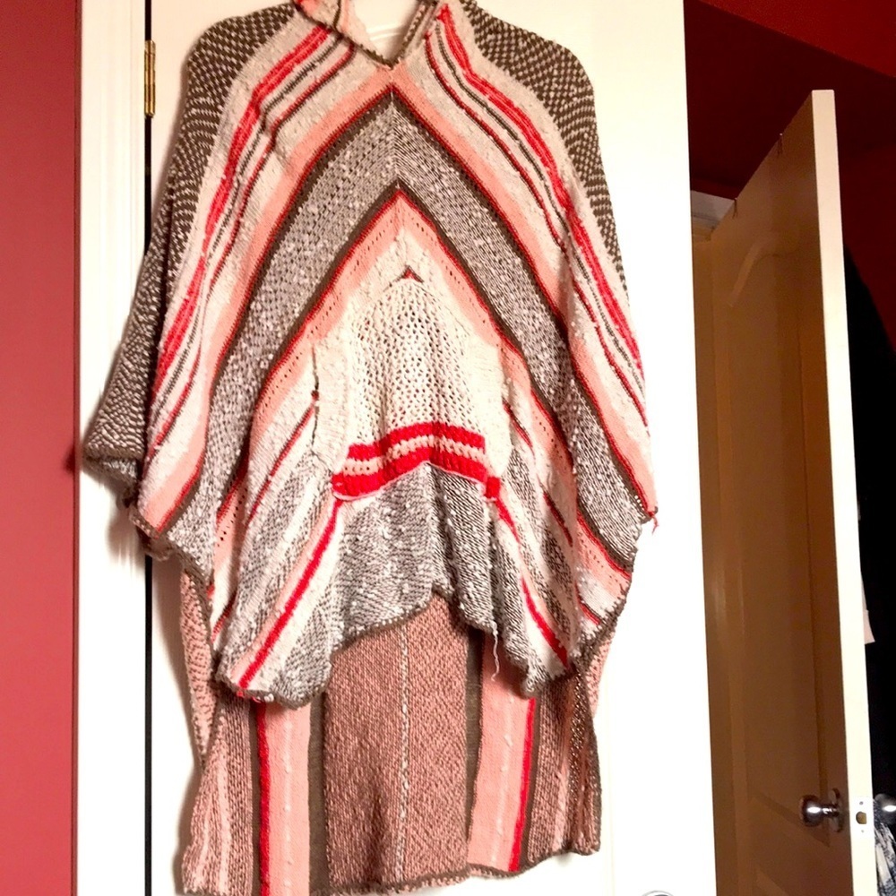 Free people hooded poncho throw sweater xs s small 0 2 4 6 knit